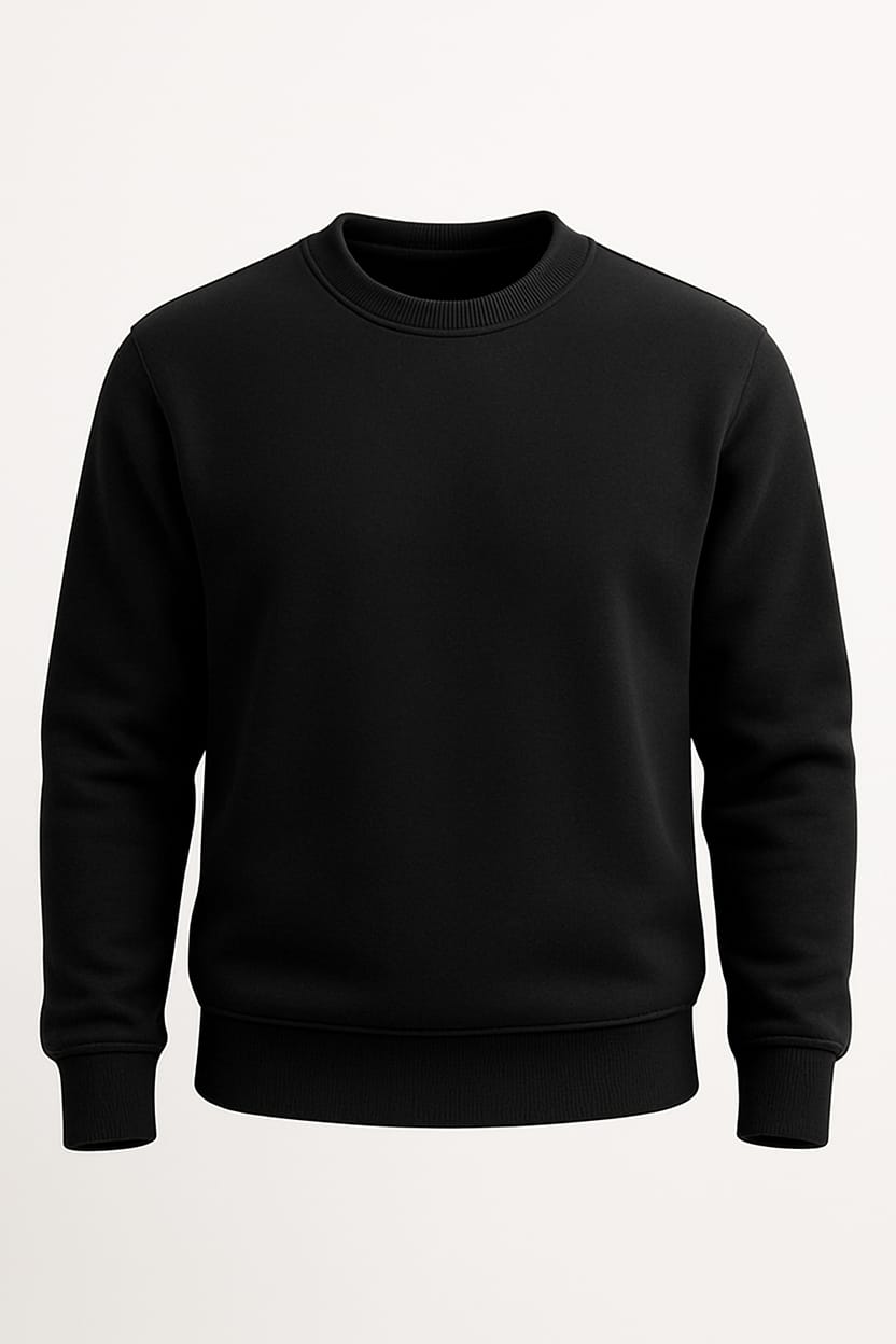 Jet Black Basic Sweatshirt for Men – Crew Neck