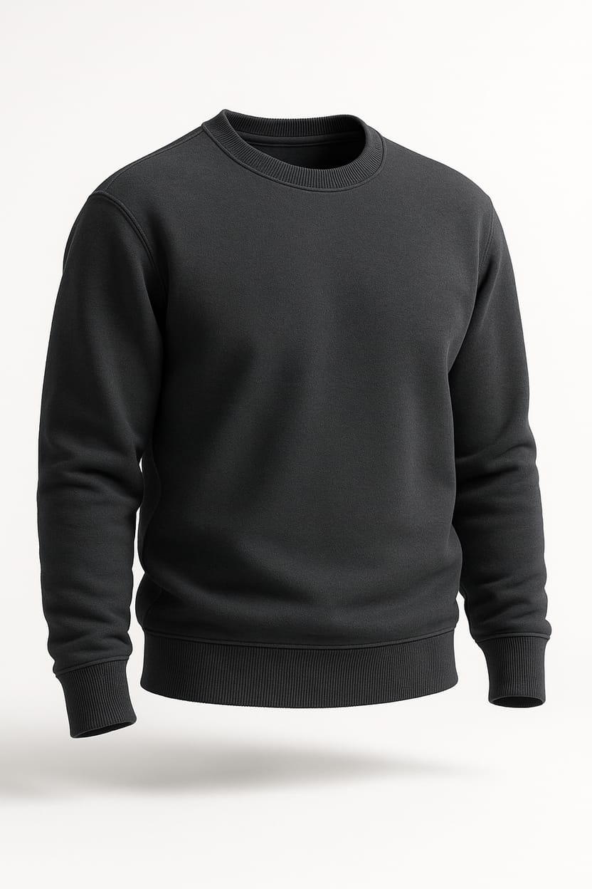 Jet Black Basic Sweatshirt for Men – Crew Neck
