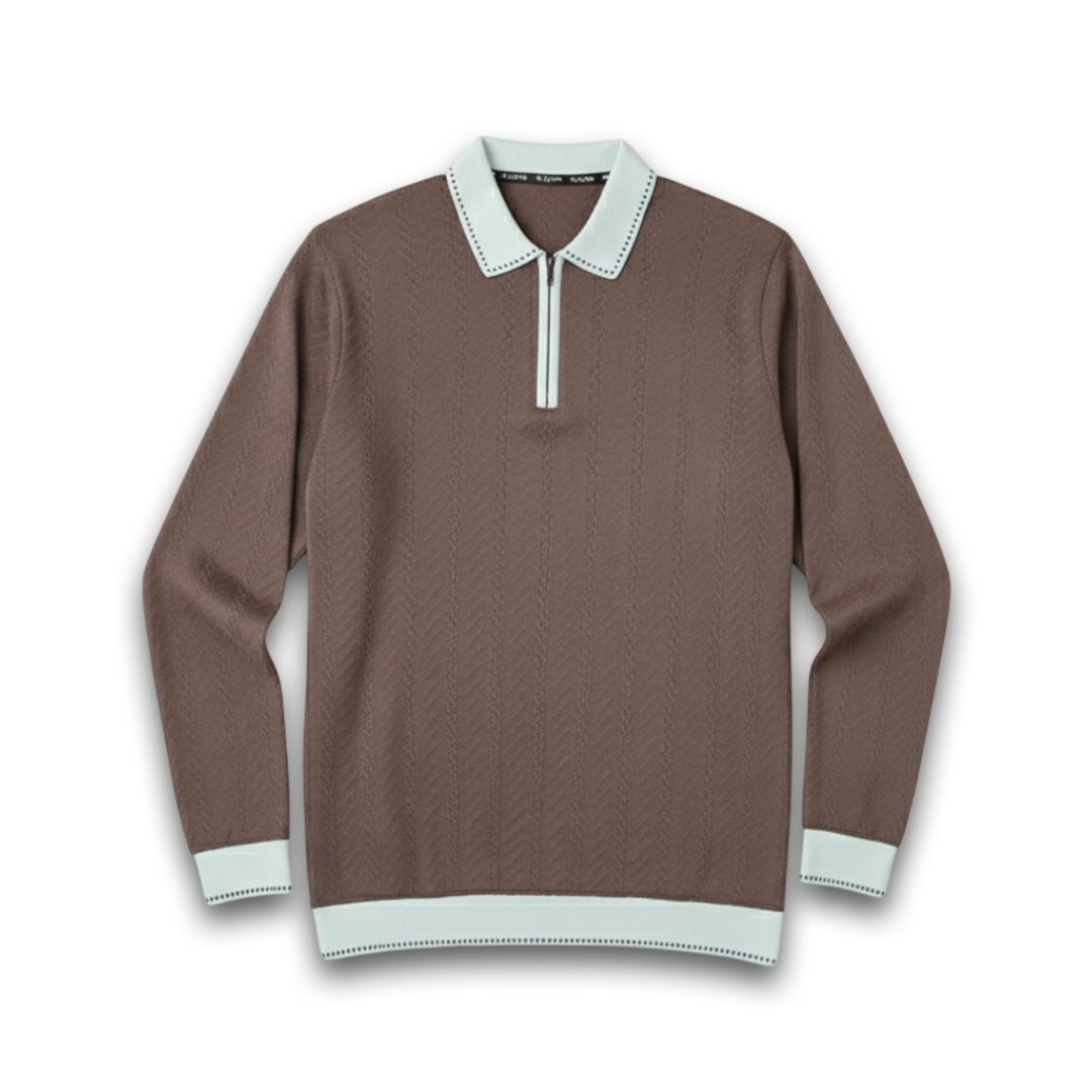 Long -sleeved -zip-neck polo shirt